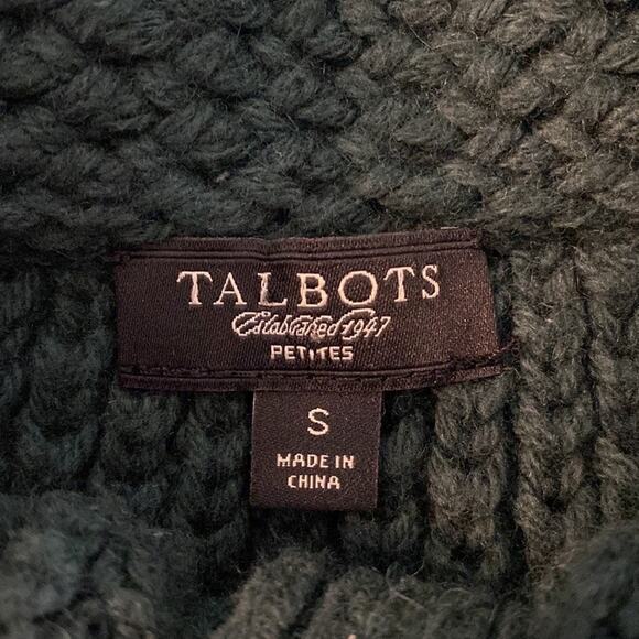 Talbots Chunky Knit Forest Green Cardigan Sweater Size SP - Picture 3 of 6